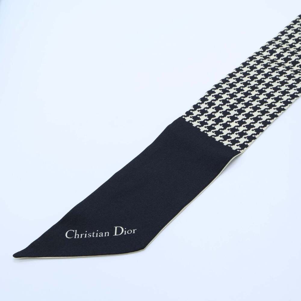 Christian Dior DIOR Logo Mitzah 100% Silk Scarf, Ivory x Black, Women's - Picture 2 of 8